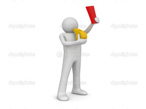 Referee whistle showing red card (3d isolated on white background sports characters series)